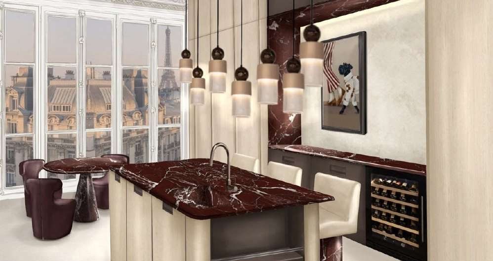 Kitchen with pendant lights over the island